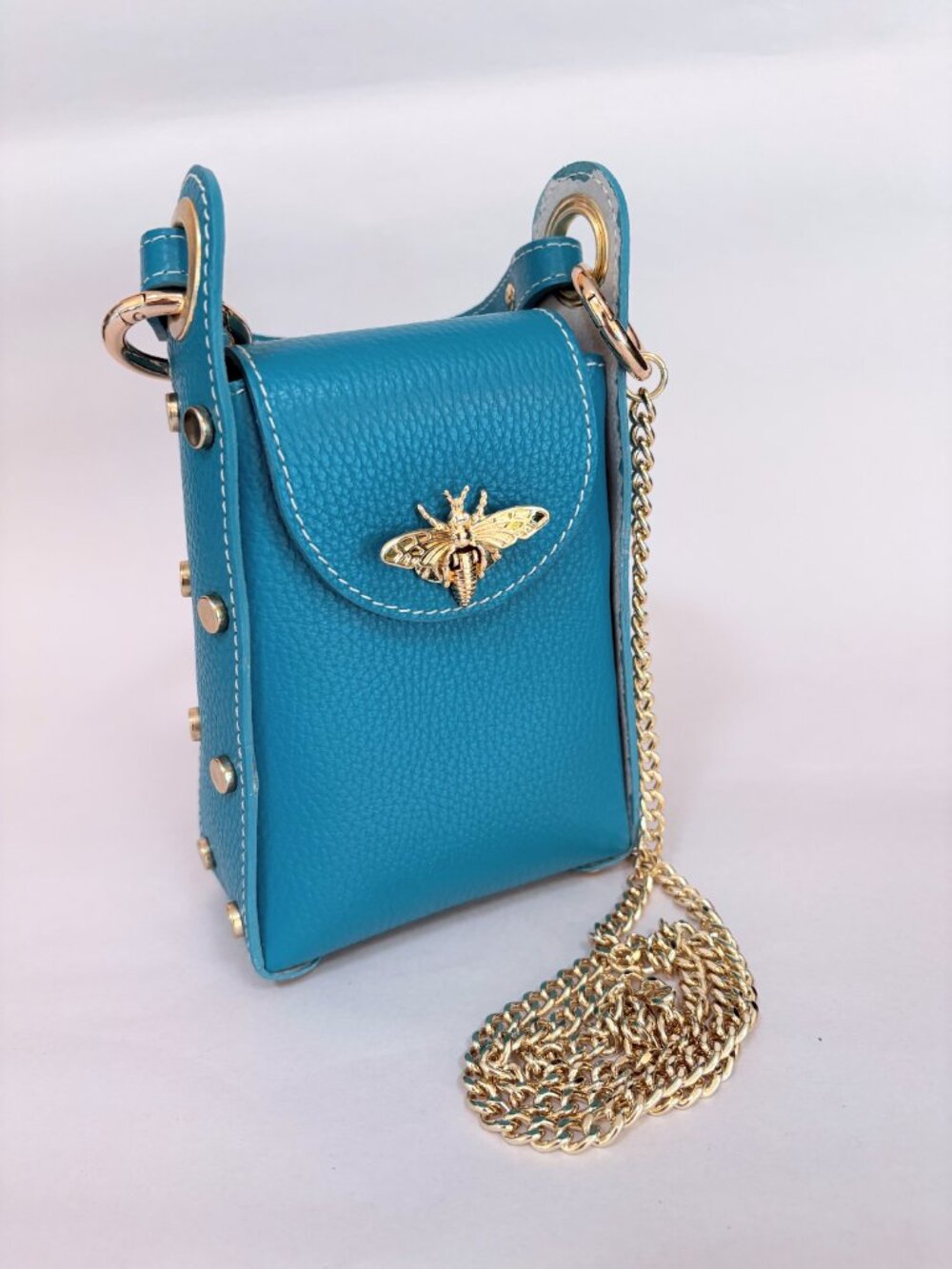 Queen Bee Crossbody Bag Leather Mini Bag Ocean Blue